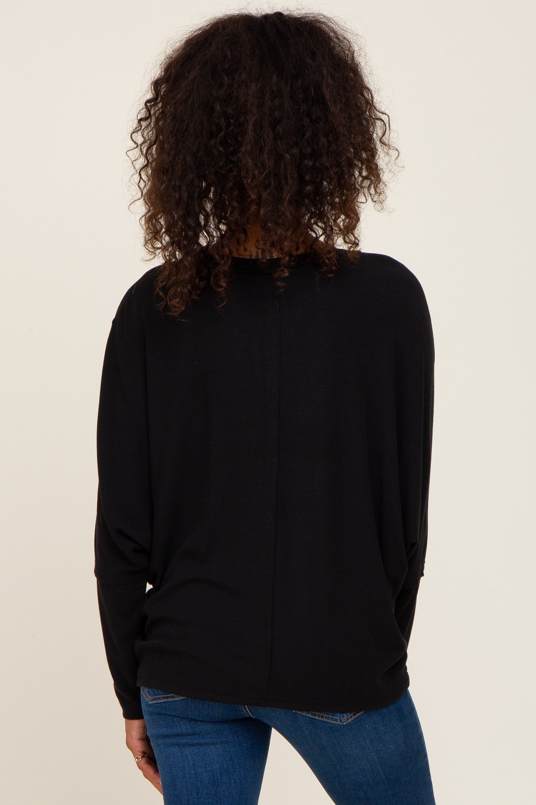 Black Ribbed Dolman Sleeve Henley Top sold by Pinkblush product image thumbnail 3