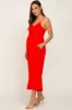 Red Sleeveless Ruched Drawstring Maternity Jumpsuit sold by Pinkblush
