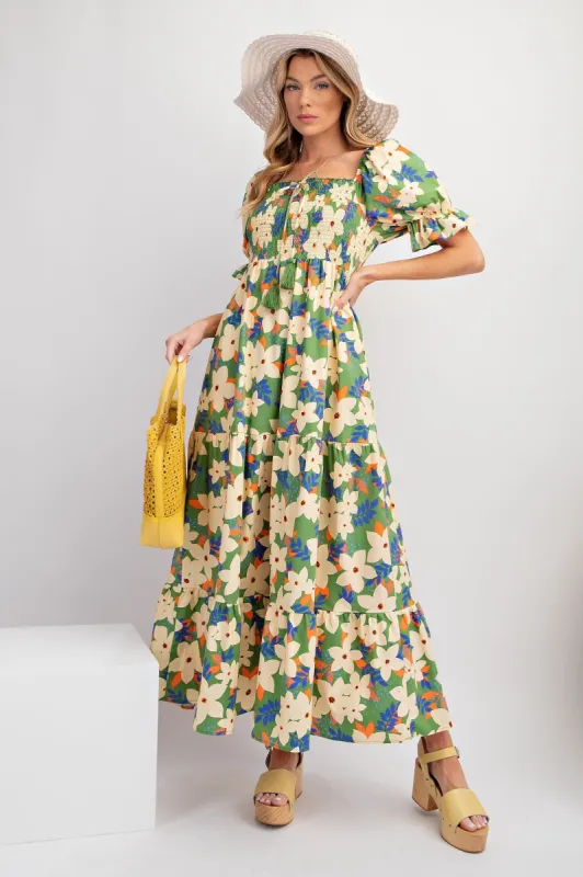 Green Floral Puff Sleeve Maxi Dress sold by Pinkblush