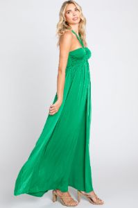 Green Front Knot Halter Maxi Dress sold by Pinkblush