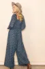 Dark Teal Floral Smocked Wide Leg Jumpsuit sold by Pinkblush