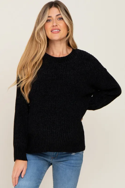 Black Soft Chenille Knit Maternity Sweater sold by Pinkblush