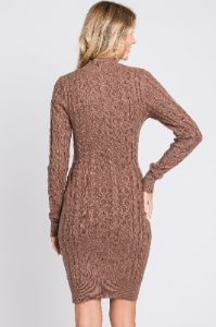 Mocha Cable Knit Mock Neck Long Sleeve Sweater Dress sold by Pinkblush