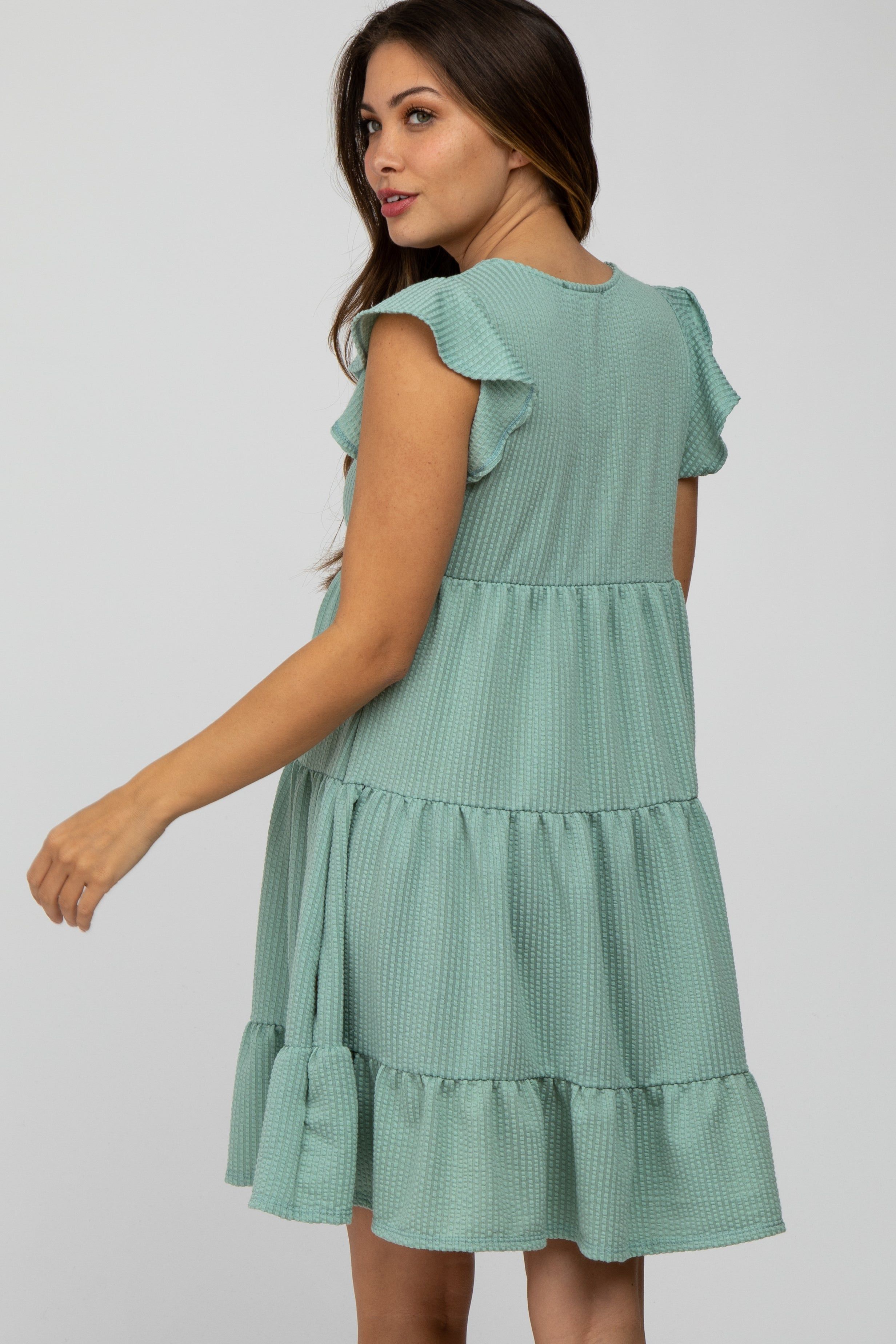 Mint Green Ruffle Sleeve Tiered Maternity Dress sold by Pinkblush product image thumbnail 4