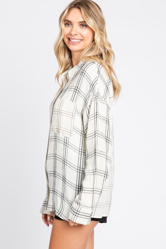 Ivory Gauze Plaid Button Up Top sold by Pinkblush product image thumbnail 3