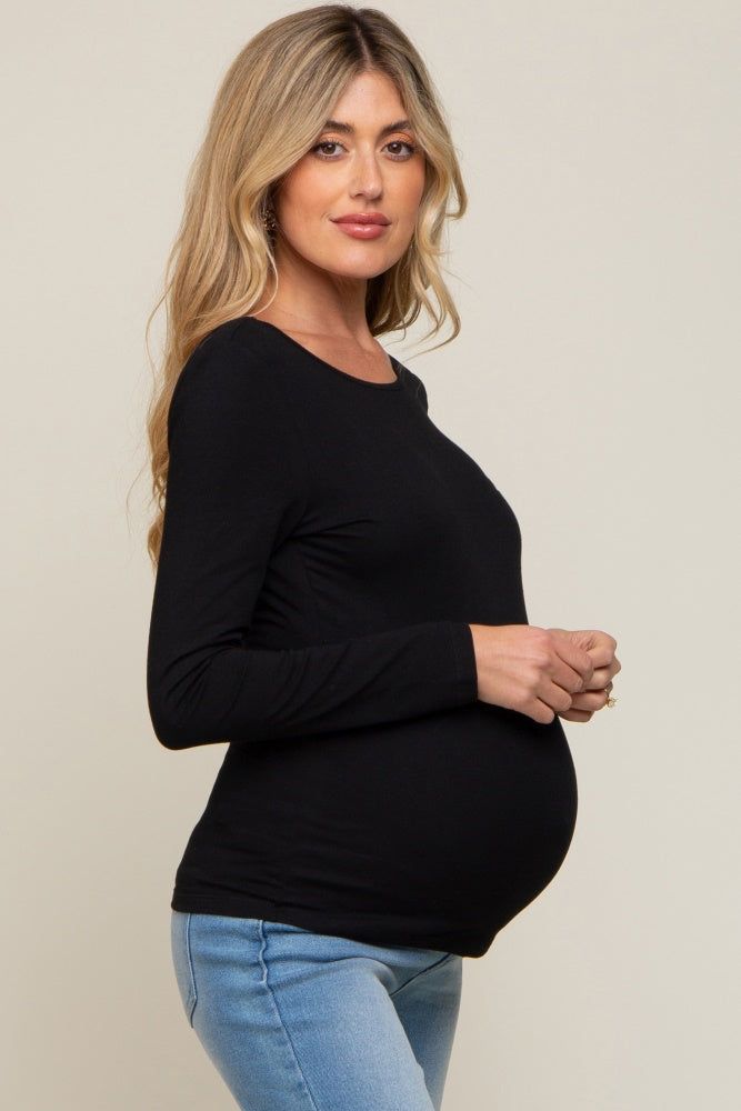Black Long Sleeve Scoop Back Maternity Top sold by Pinkblush product image thumbnail 2