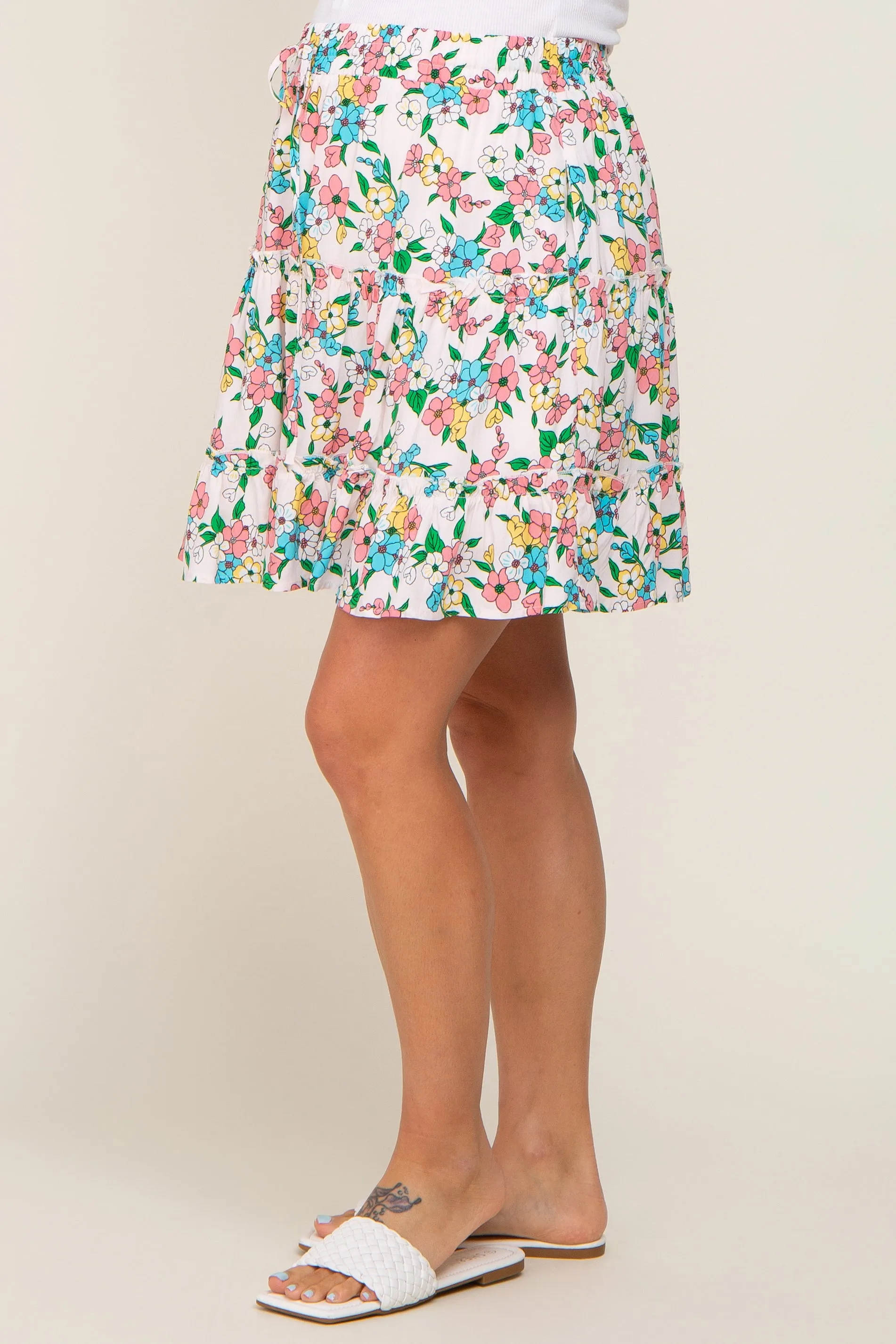 Peach Floral Tiered Maternity Mini Skirt sold by Pinkblush product image thumbnail 3