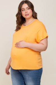 Orange Short Sleeve Plus Maternity Top sold by Pinkblush