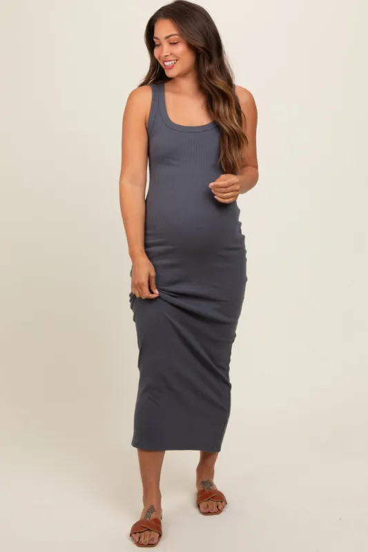 Charcoal Rib Knit Maternity Maxi Dress sold by Pinkblush