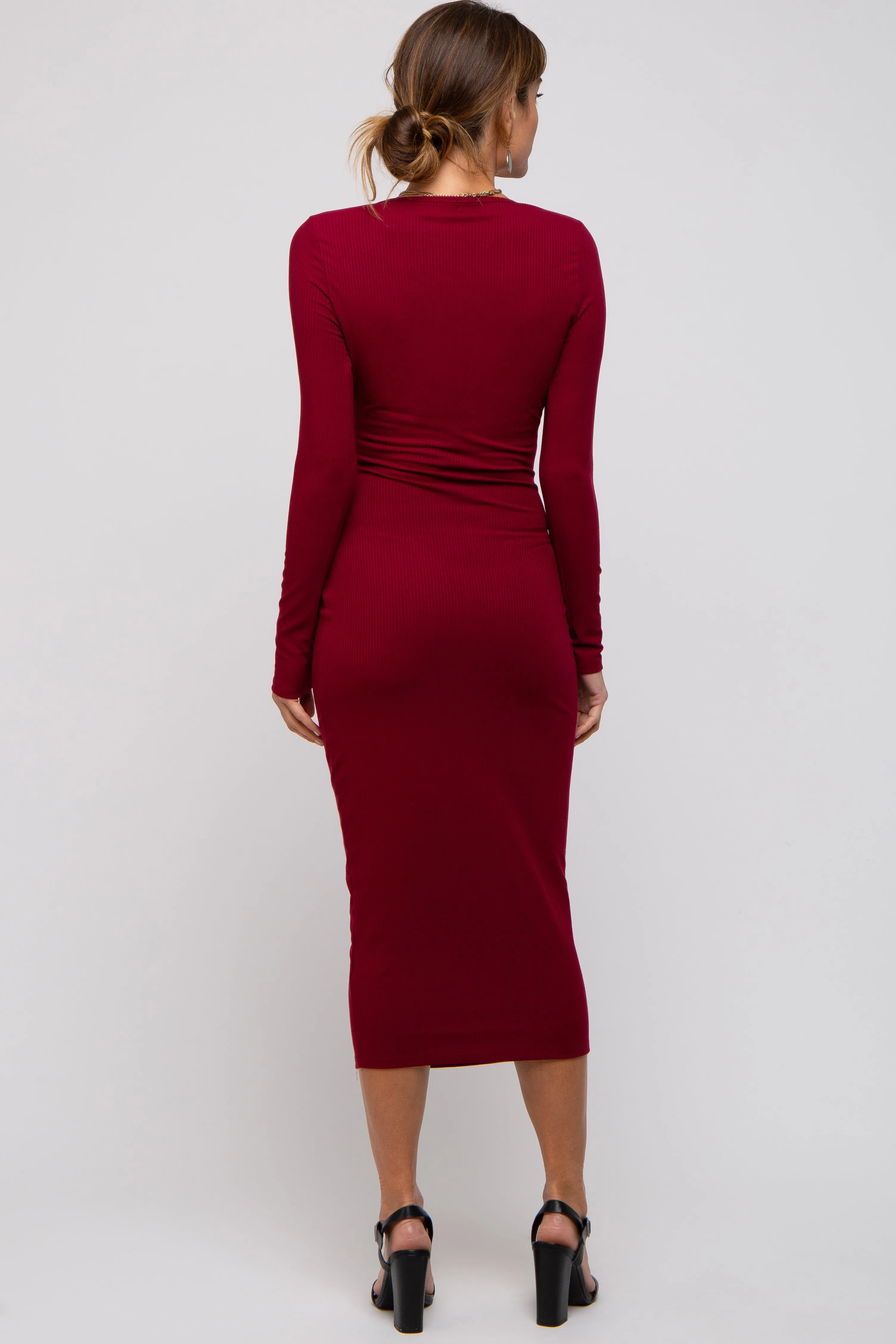 Burgundy Ribbed Long Sleeve Wrap Dress sold by Pinkblush product image thumbnail 4