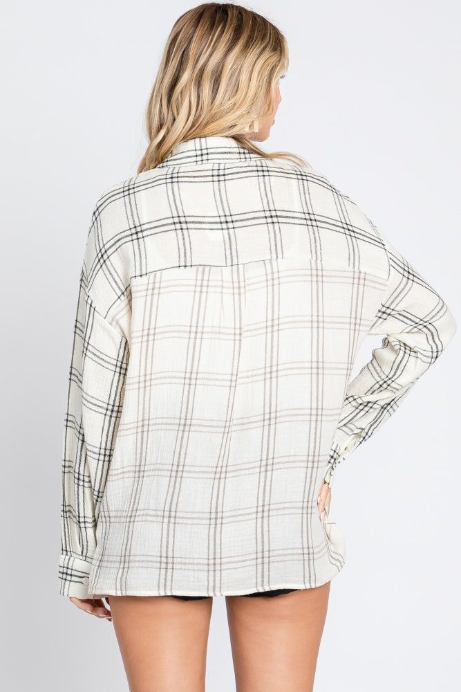 Ivory Gauze Plaid Button Up Top sold by Pinkblush product image thumbnail 4