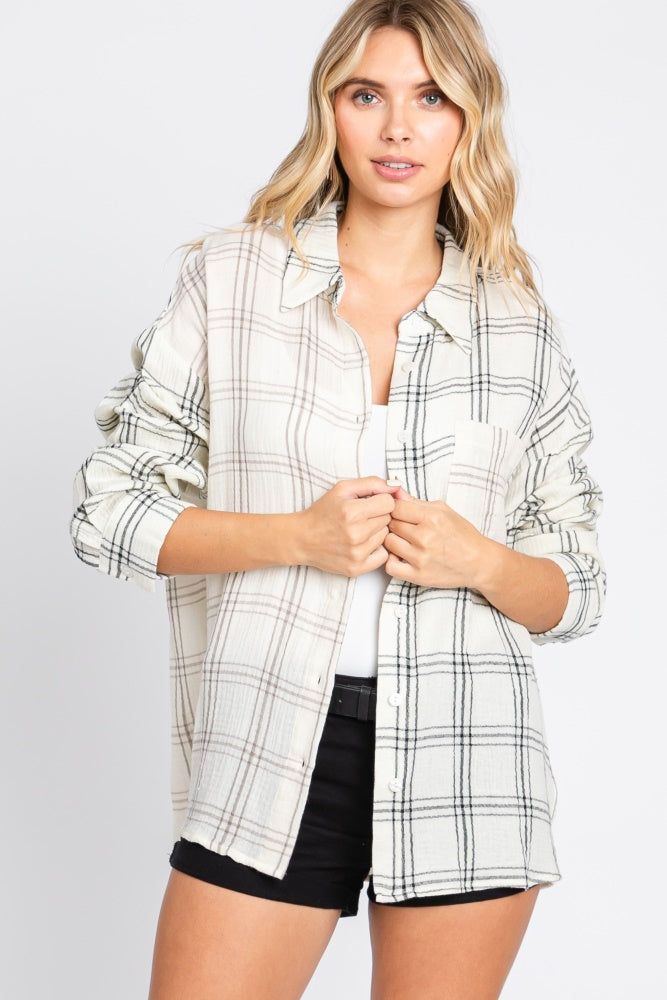 Ivory Gauze Plaid Button Up Top sold by Pinkblush product image thumbnail 2
