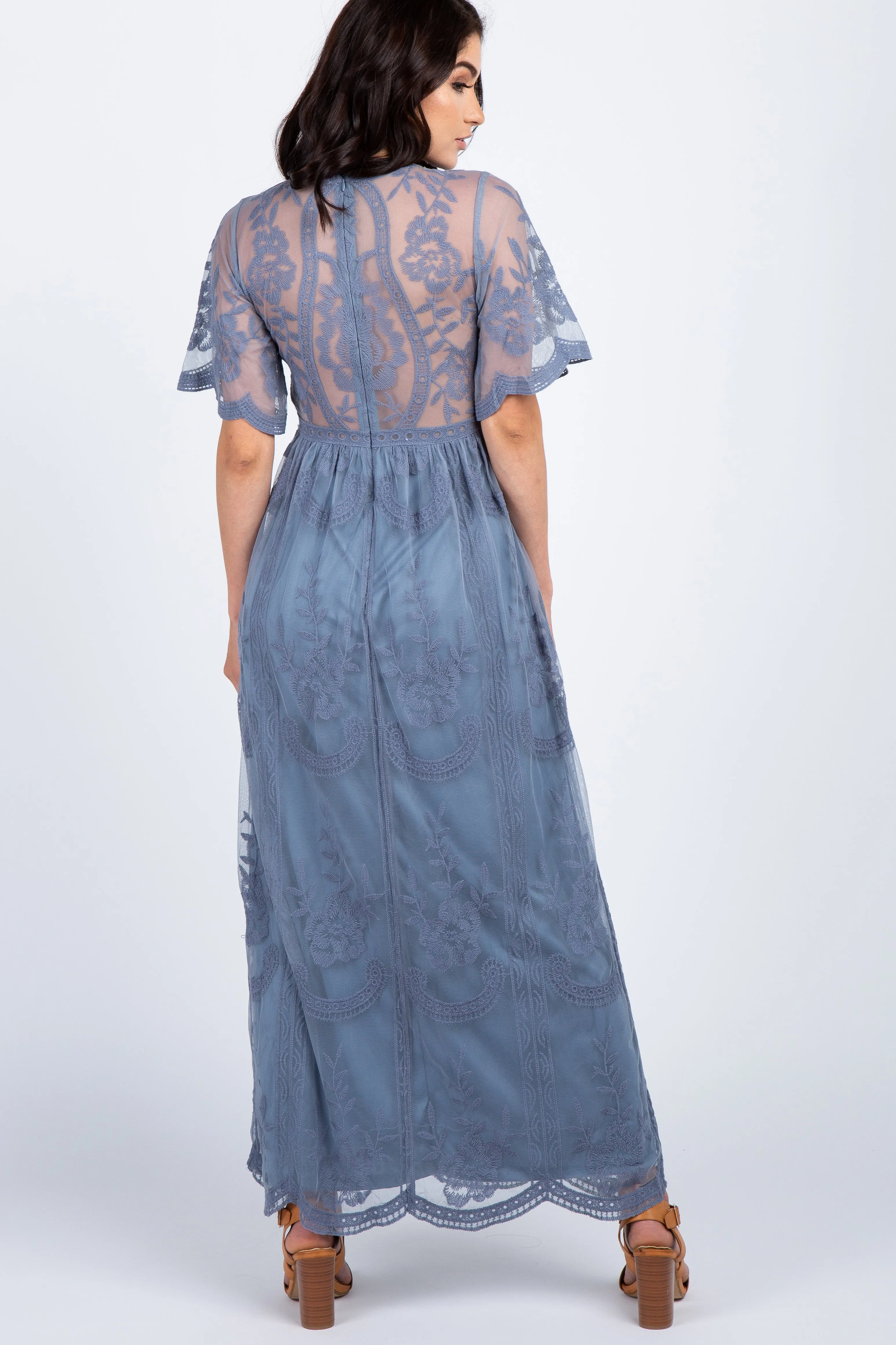 PinkBlush Blue Lace Mesh Overlay Maxi Dress sold by Pinkblush product image thumbnail 3