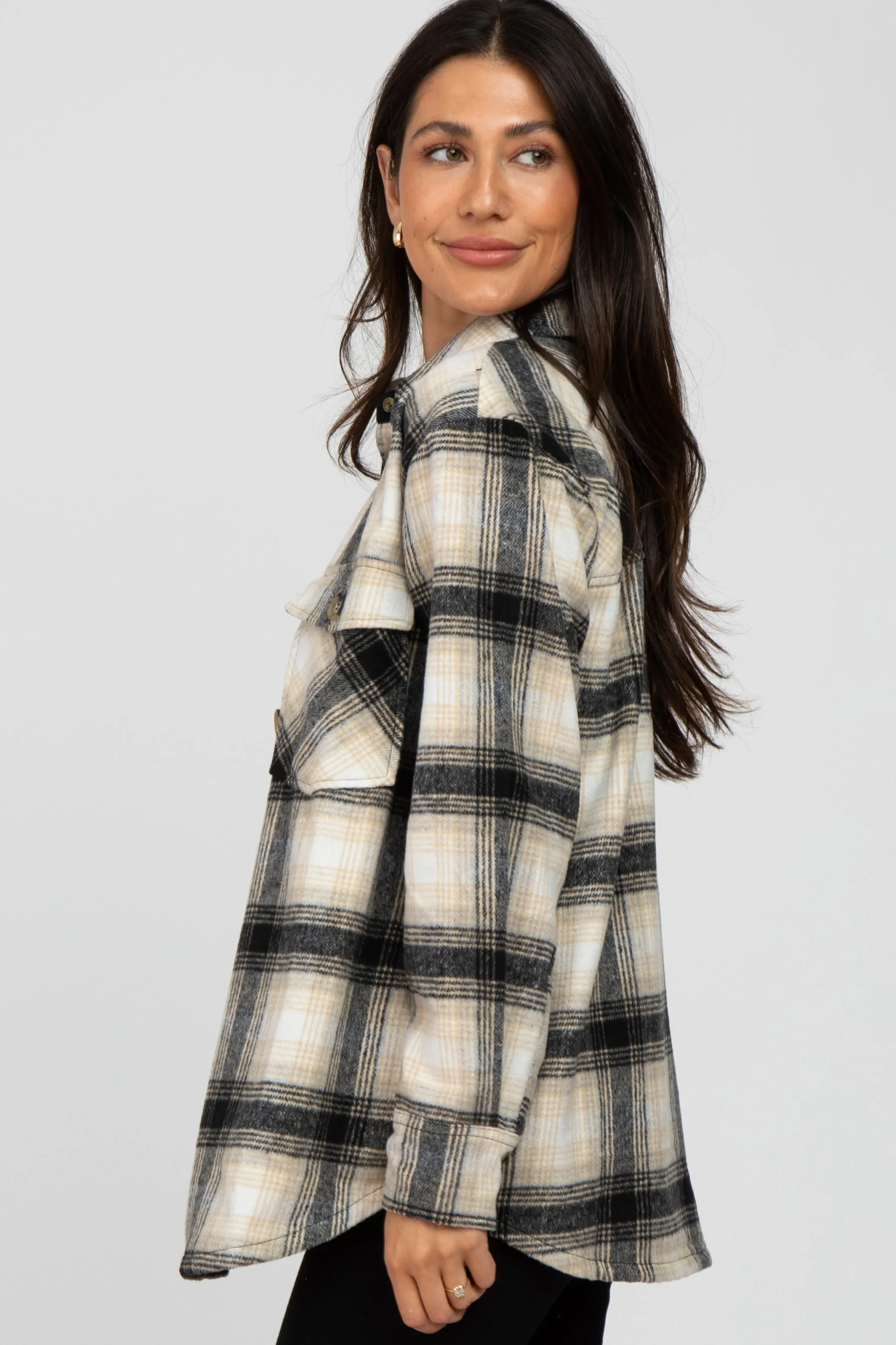 Black Soft Plaid Flannel Shacket sold by Pinkblush product image thumbnail 3