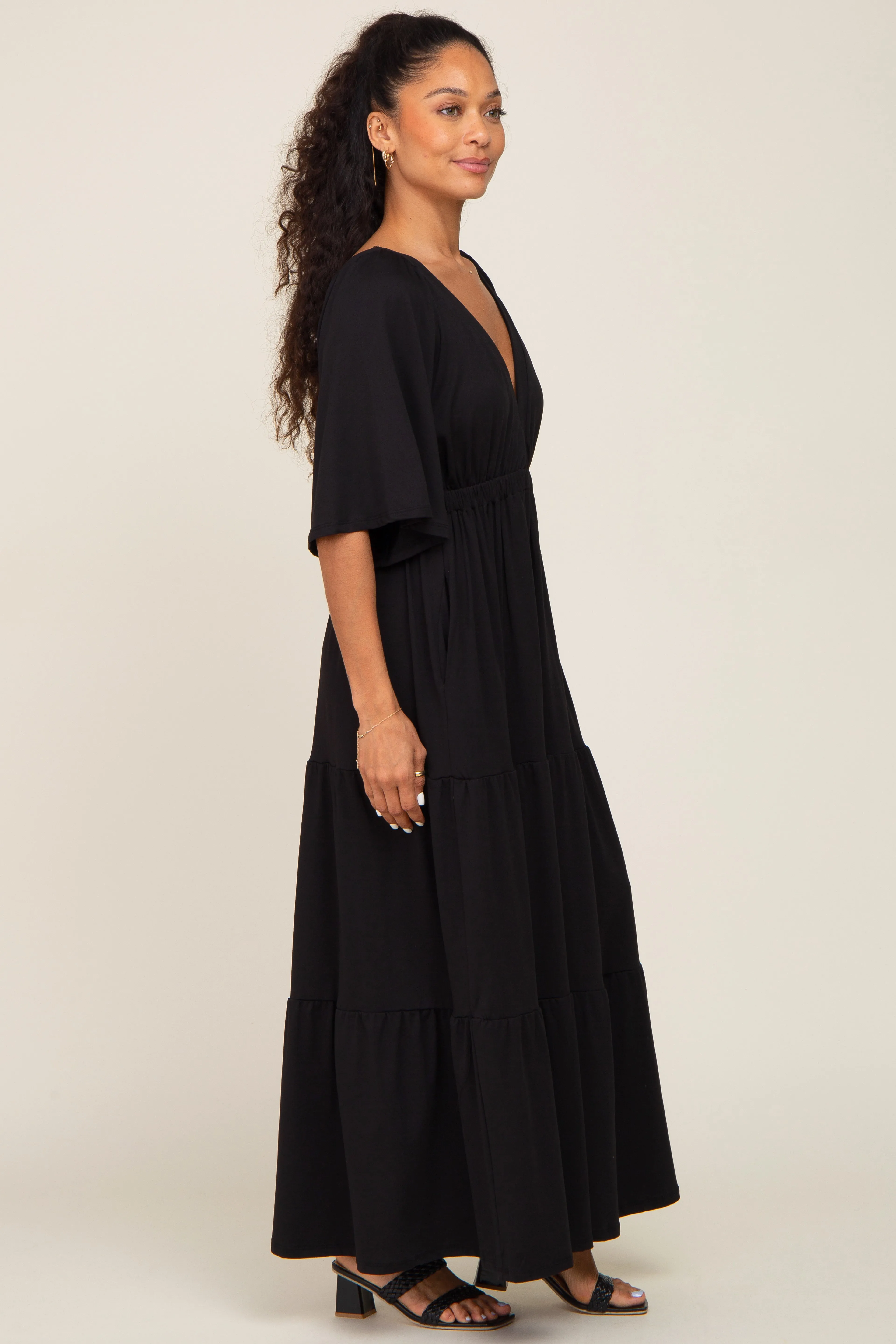 Black Deep V-Neck Tiered Maxi Dress sold by Pinkblush product image thumbnail 2