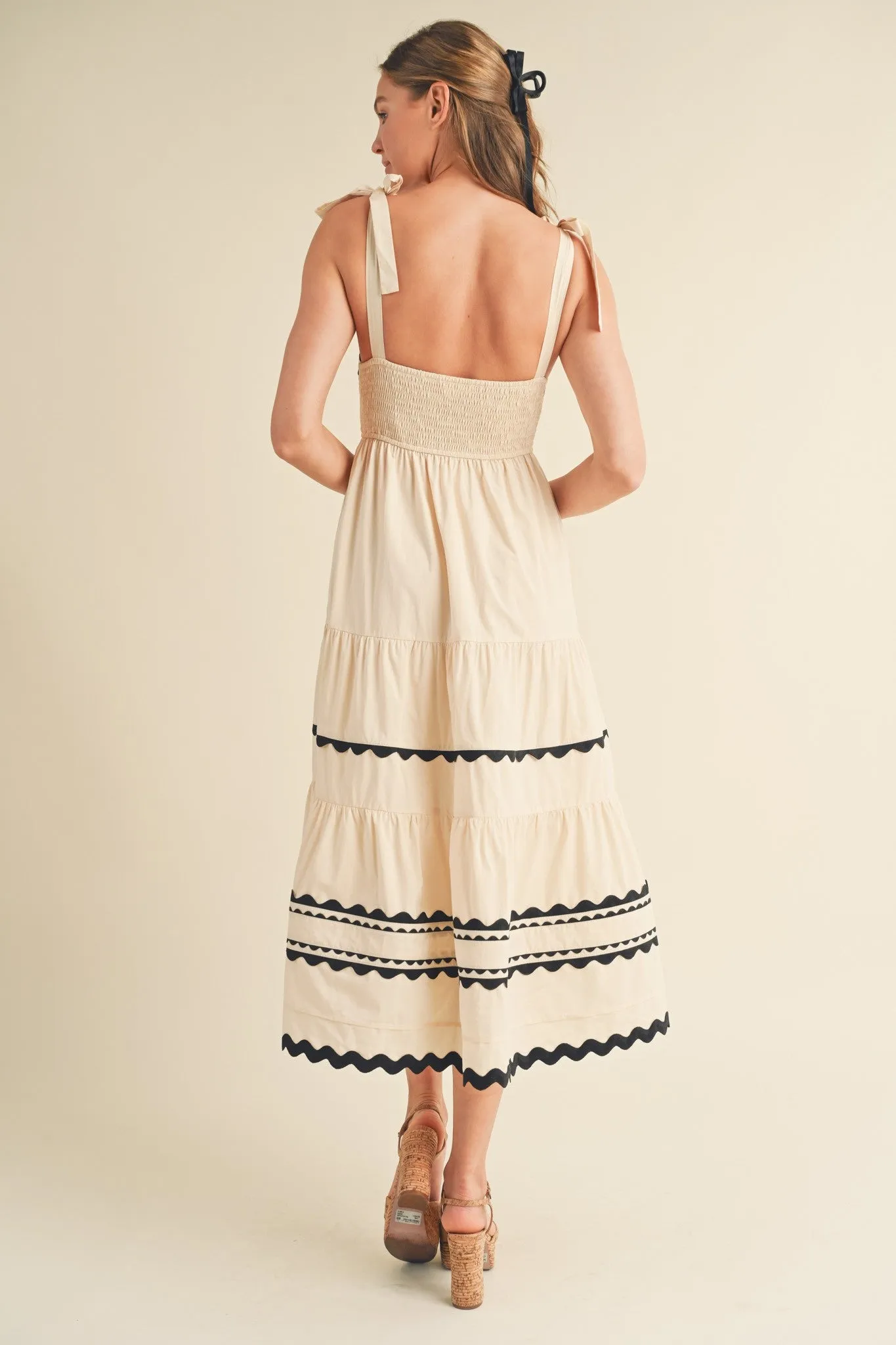 Almond Cream Tiered Trim Midi Dress sold by Pinkblush product image thumbnail 5