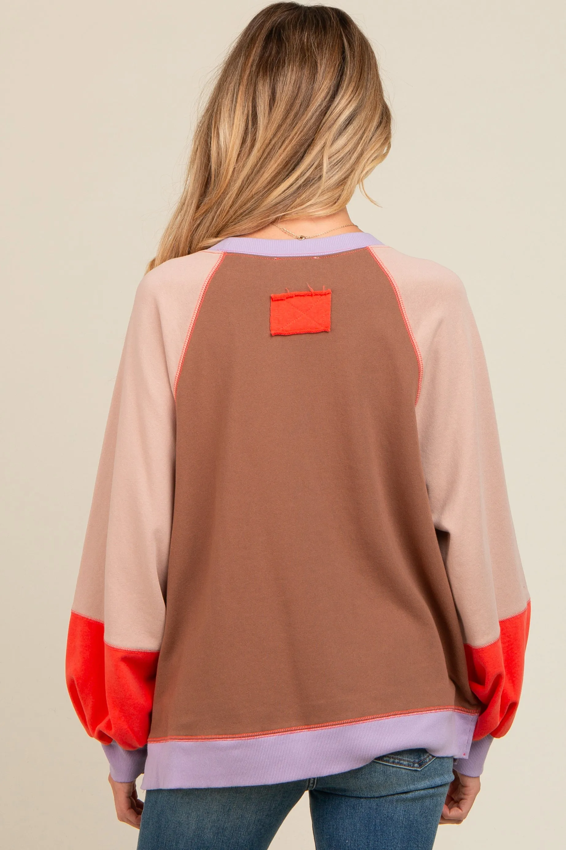 Coral Colorblock Bubble Sleeve Maternity Pullover sold by Pinkblush product image thumbnail 3
