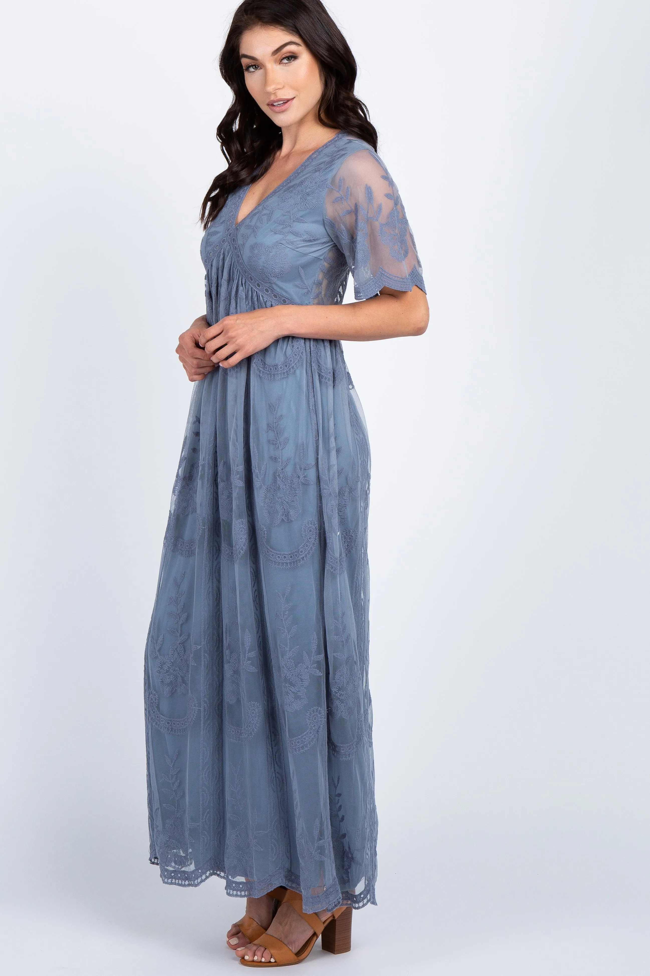 PinkBlush Blue Lace Mesh Overlay Maxi Dress sold by Pinkblush product image thumbnail 2