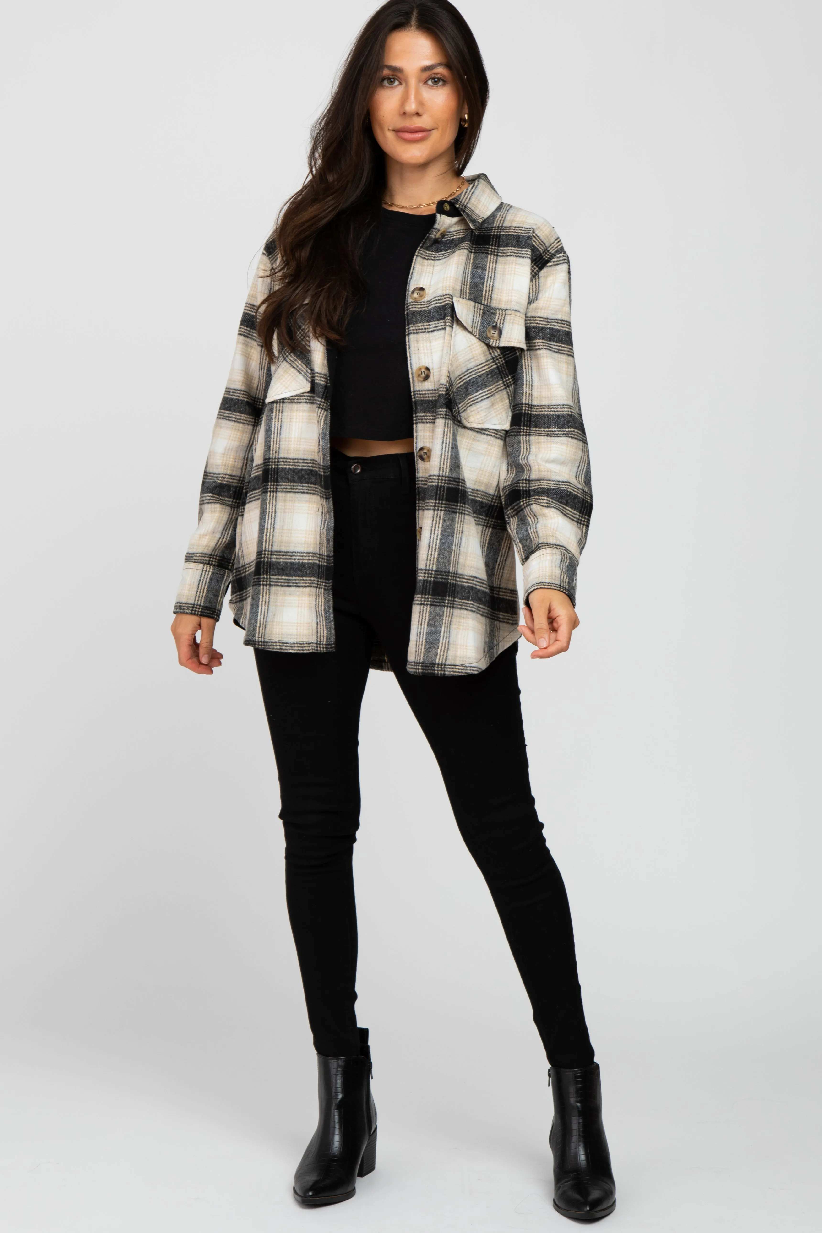 Black Soft Plaid Flannel Shacket sold by Pinkblush product image thumbnail 2