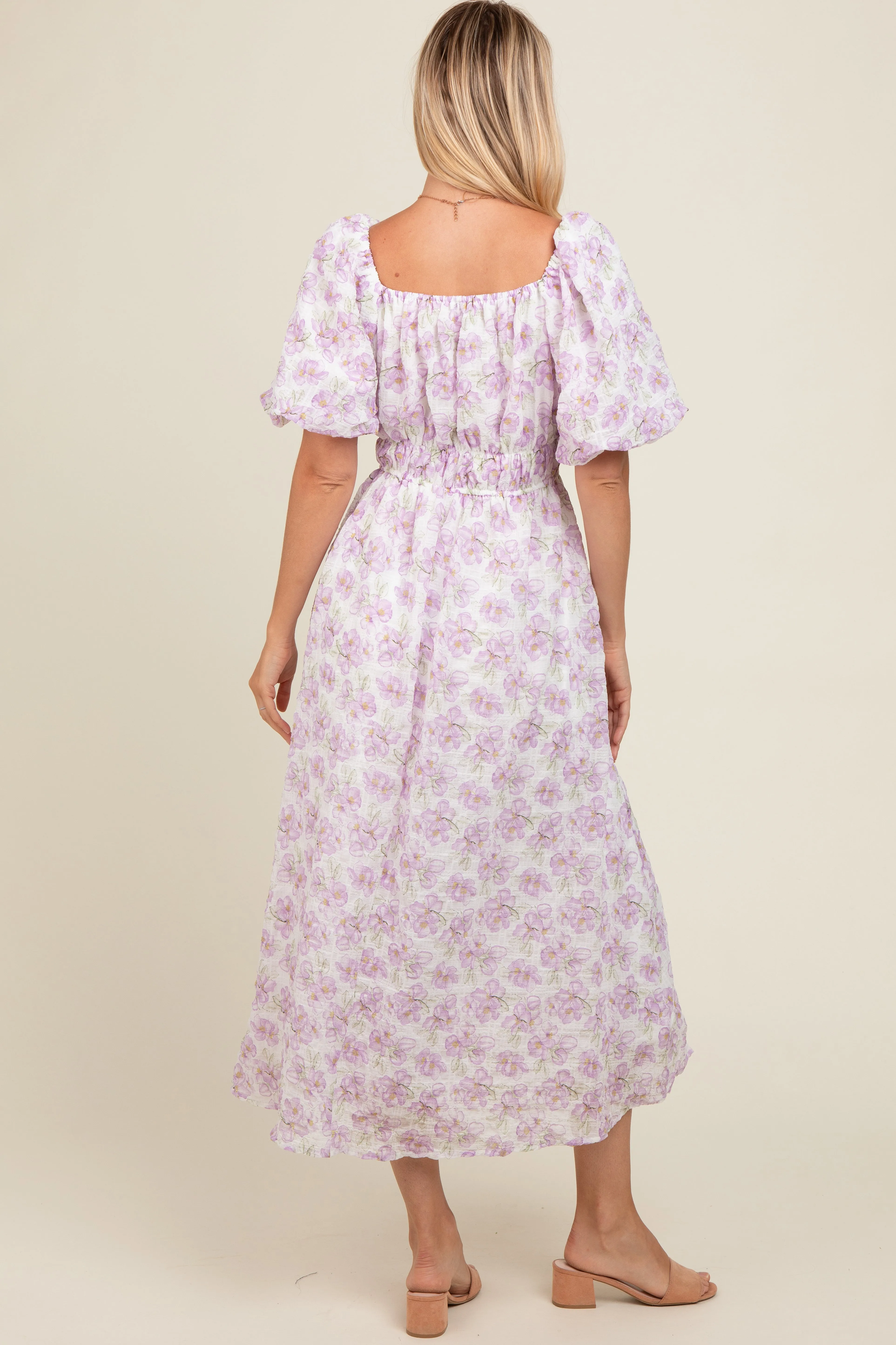 Lavender Floral Puff Sleeve Midi Dress sold by Pinkblush product image thumbnail 4