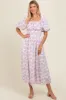 Lavender Floral Puff Sleeve Midi Dress sold by Pinkblush