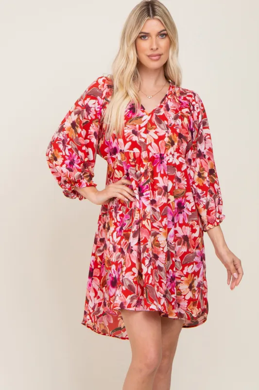 Red Floral Long Sleeve Dress sold by Pinkblush