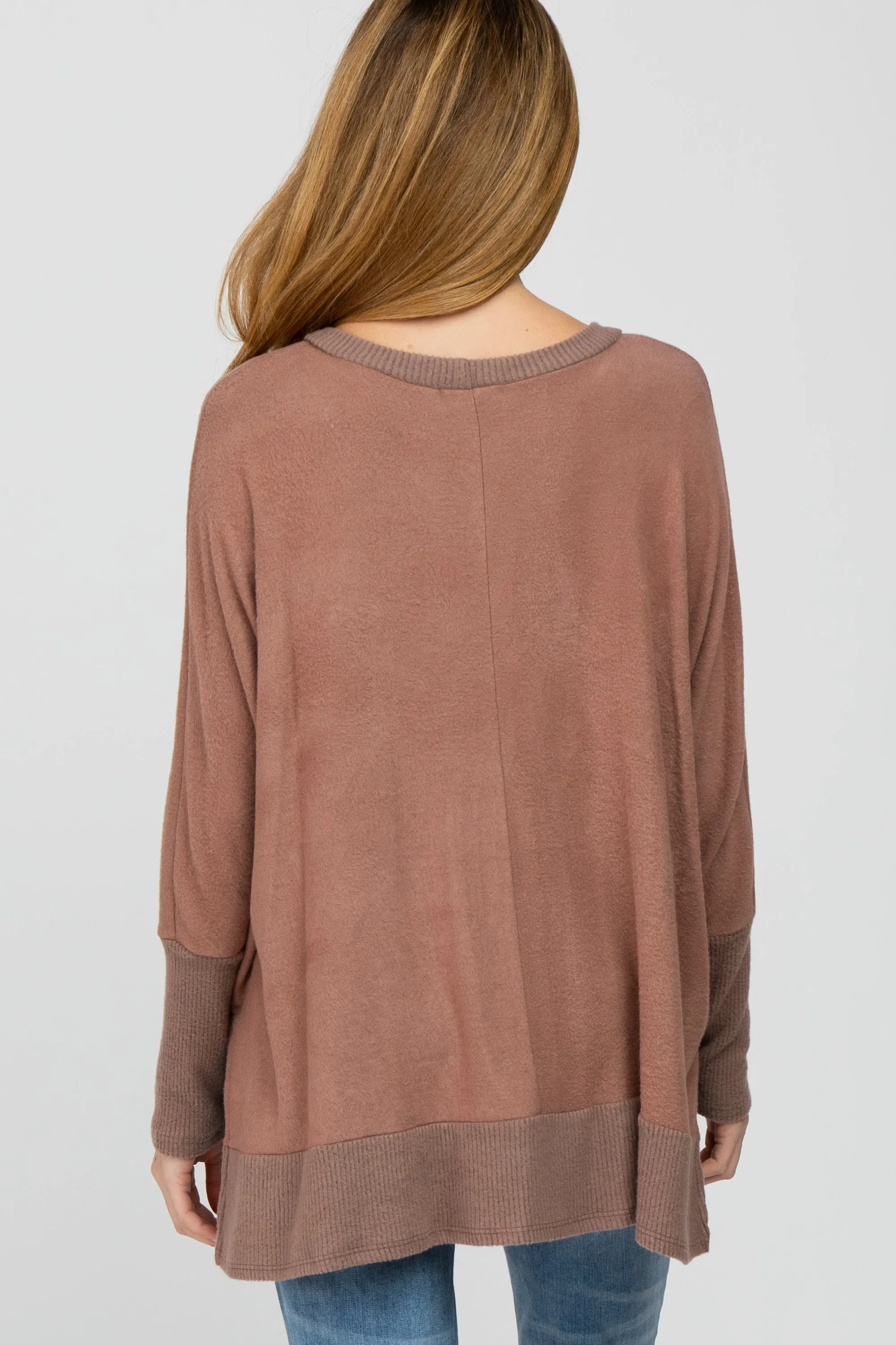 Mocha Soft Brushed Knit Dolman Sleeve Side Slit Maternity Top sold by Pinkblush product image thumbnail 4