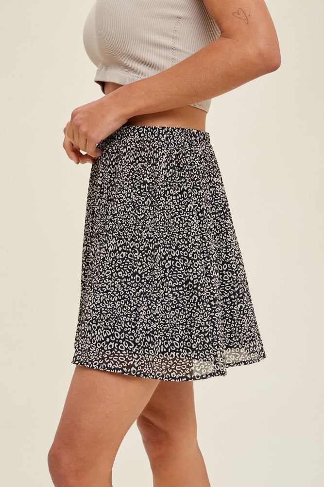Black Leopard Pleated Mini Skirt sold by Pinkblush product image thumbnail 3