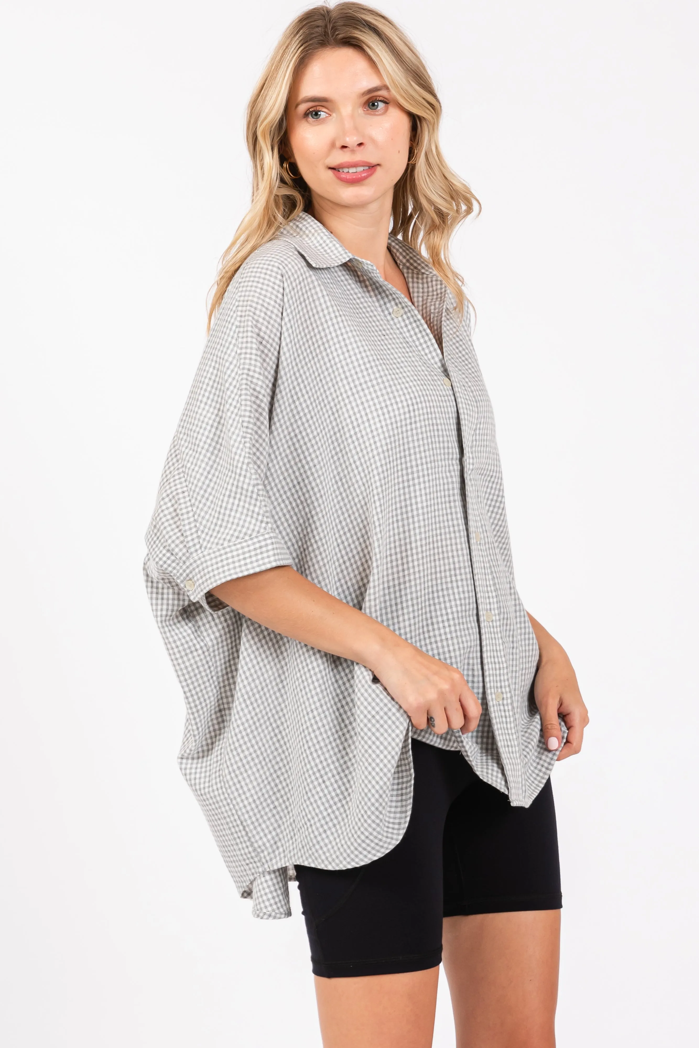 Grey Checkered Oversized Button Down Shirt sold by Pinkblush product image thumbnail 2