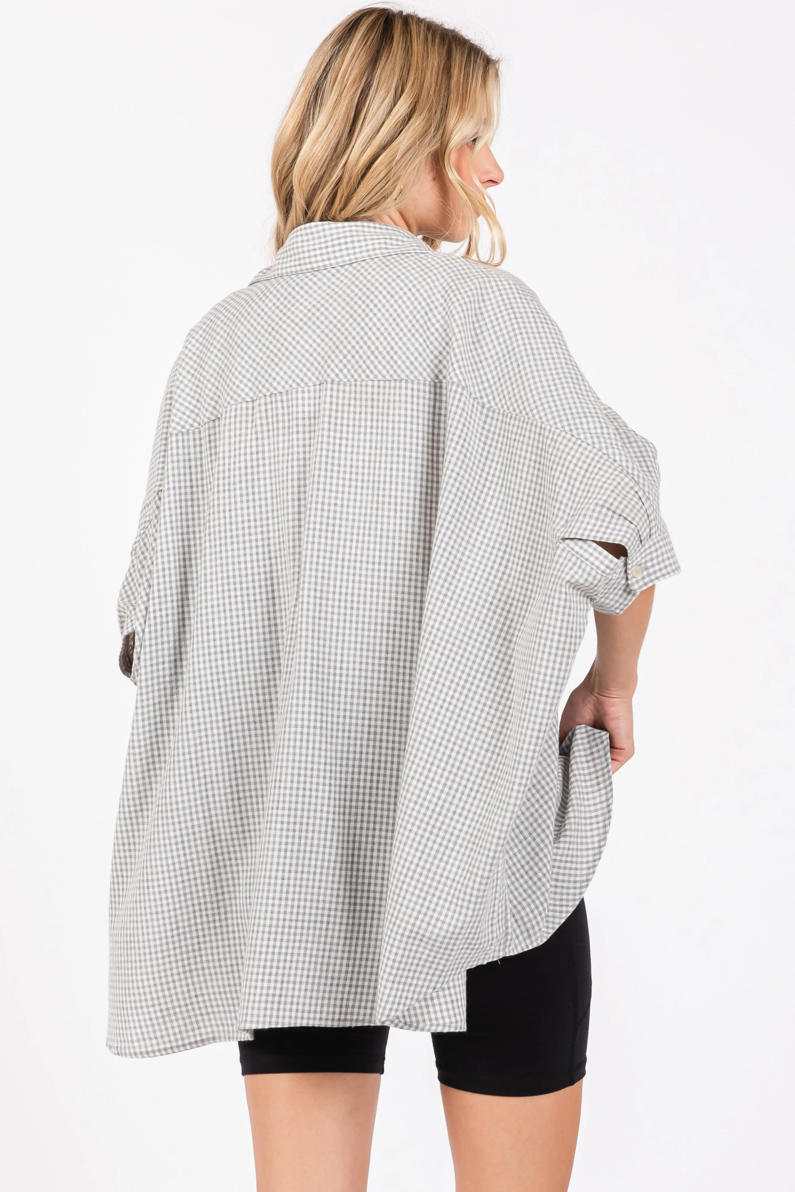 Grey Checkered Oversized Button Down Shirt sold by Pinkblush product image thumbnail 3