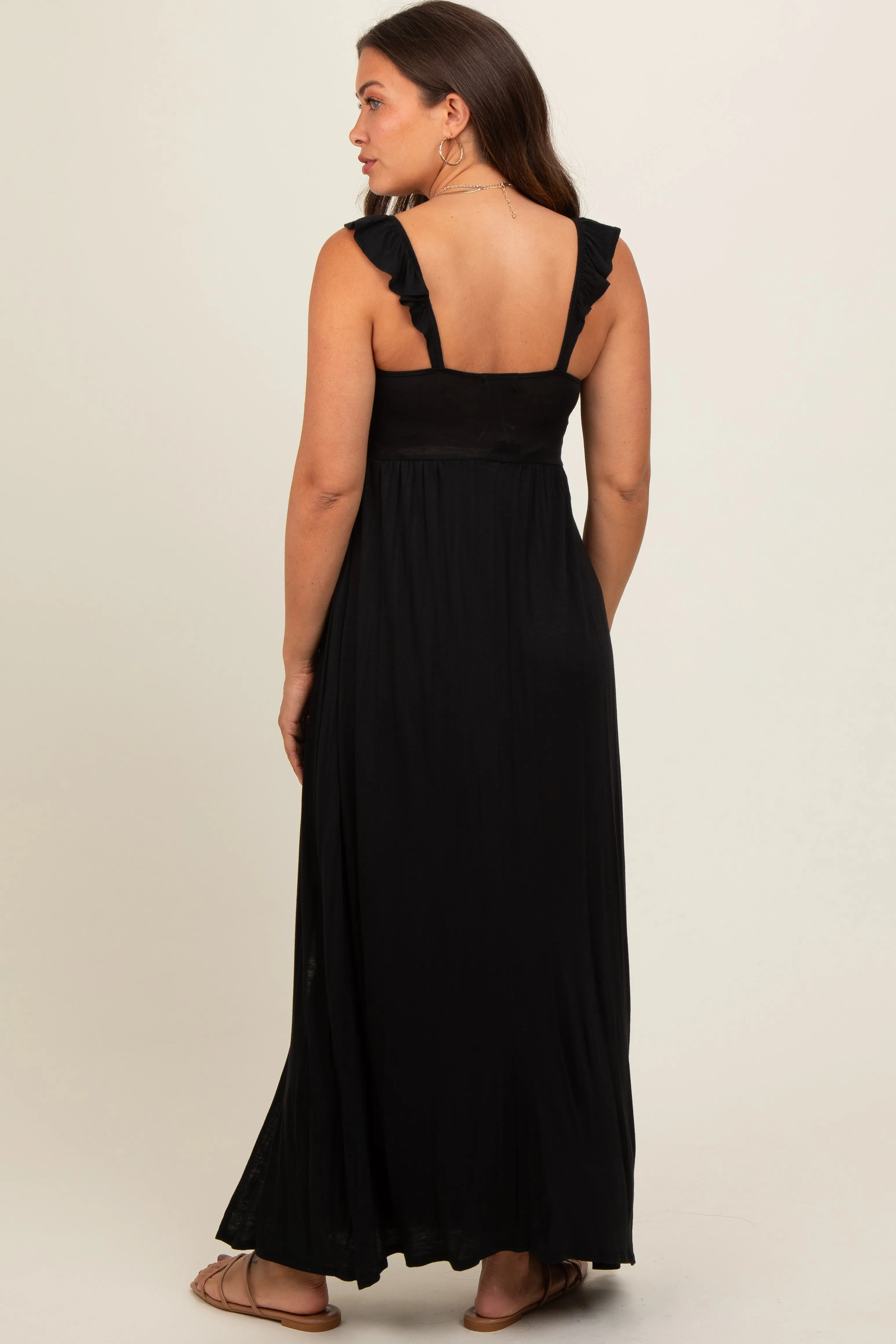 Black Ruffle Strap Maternity Maxi Dress sold by Pinkblush product image thumbnail 3