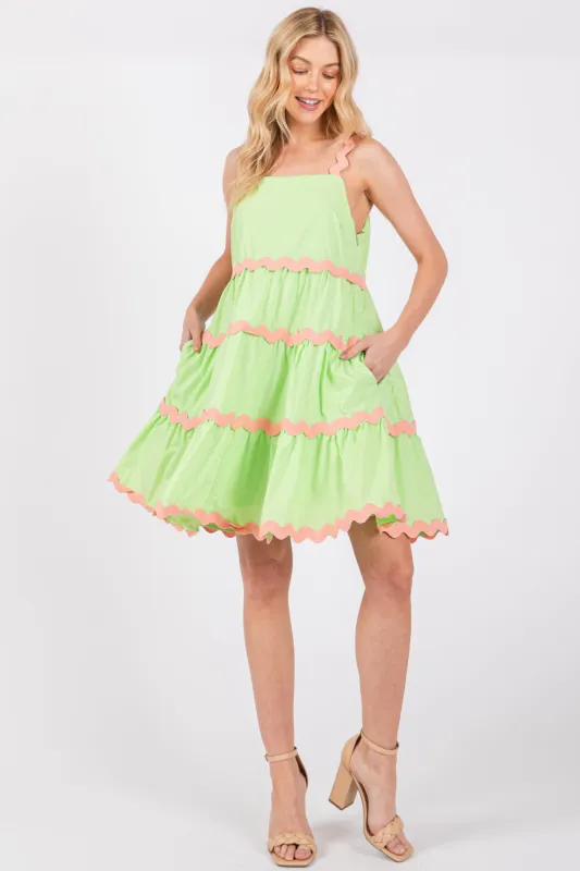 Lime Contrast Trim Tiered Dress sold by Pinkblush
