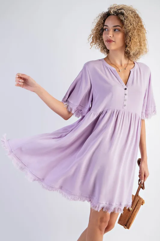 Lavender Button Front Frayed Dress sold by Pinkblush
