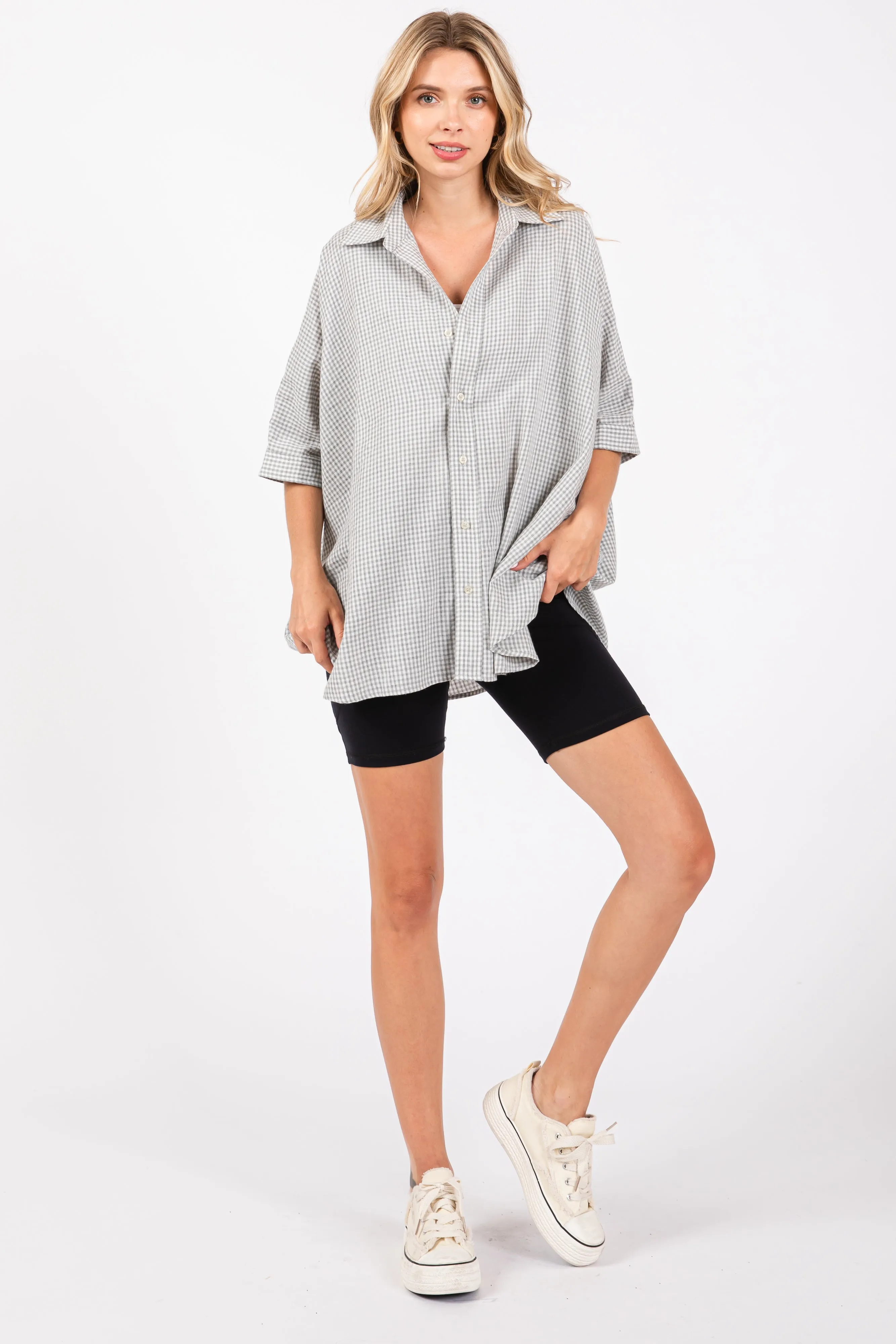 Grey Checkered Oversized Button Down Shirt sold by Pinkblush product image thumbnail 4