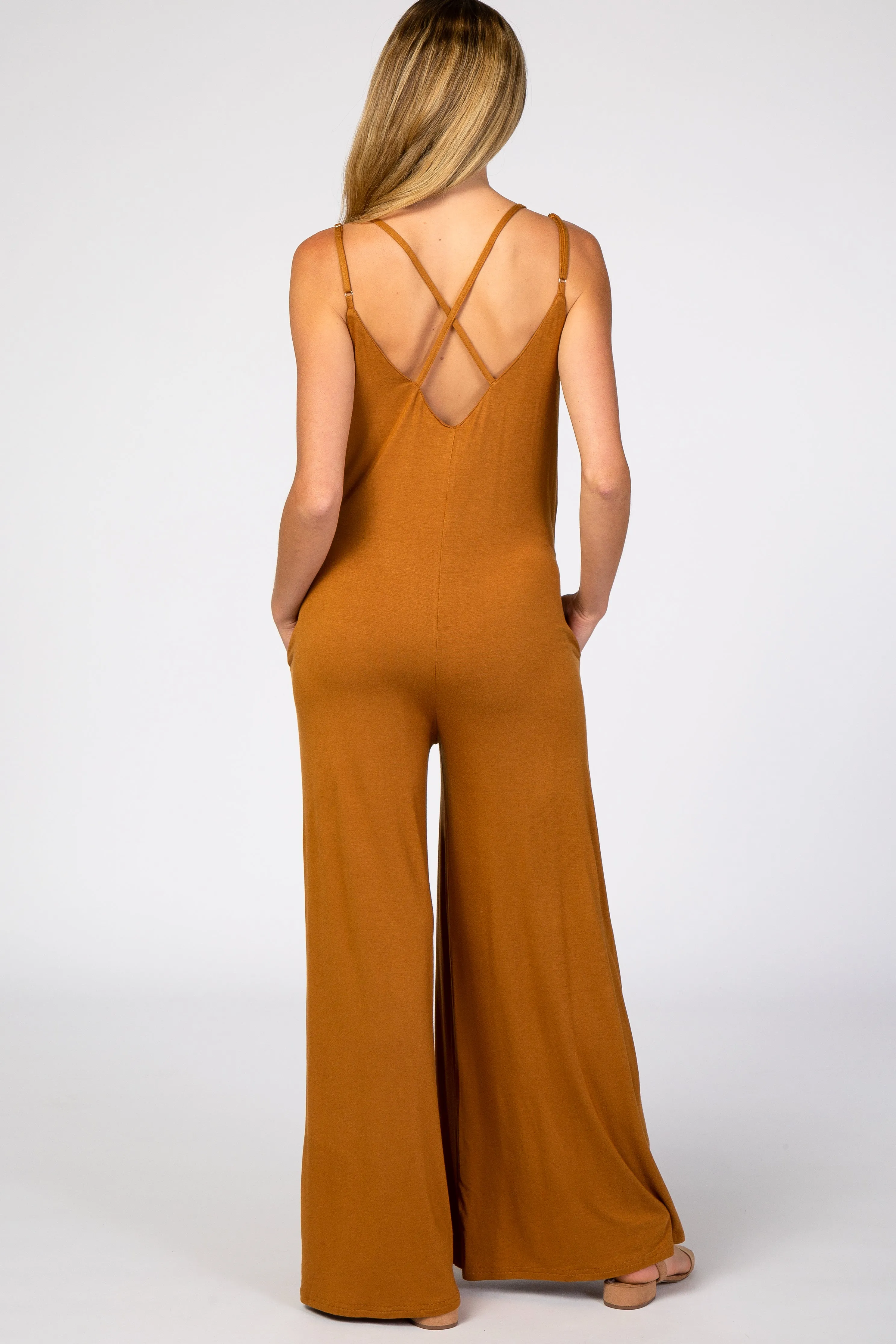 Camel Cross Back Wide Leg Maternity Jumpsuit sold by Pinkblush product image thumbnail 4