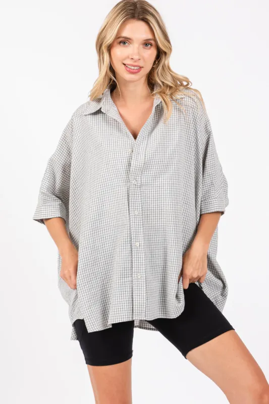 Grey Checkered Oversized Button Down Shirt sold by Pinkblush