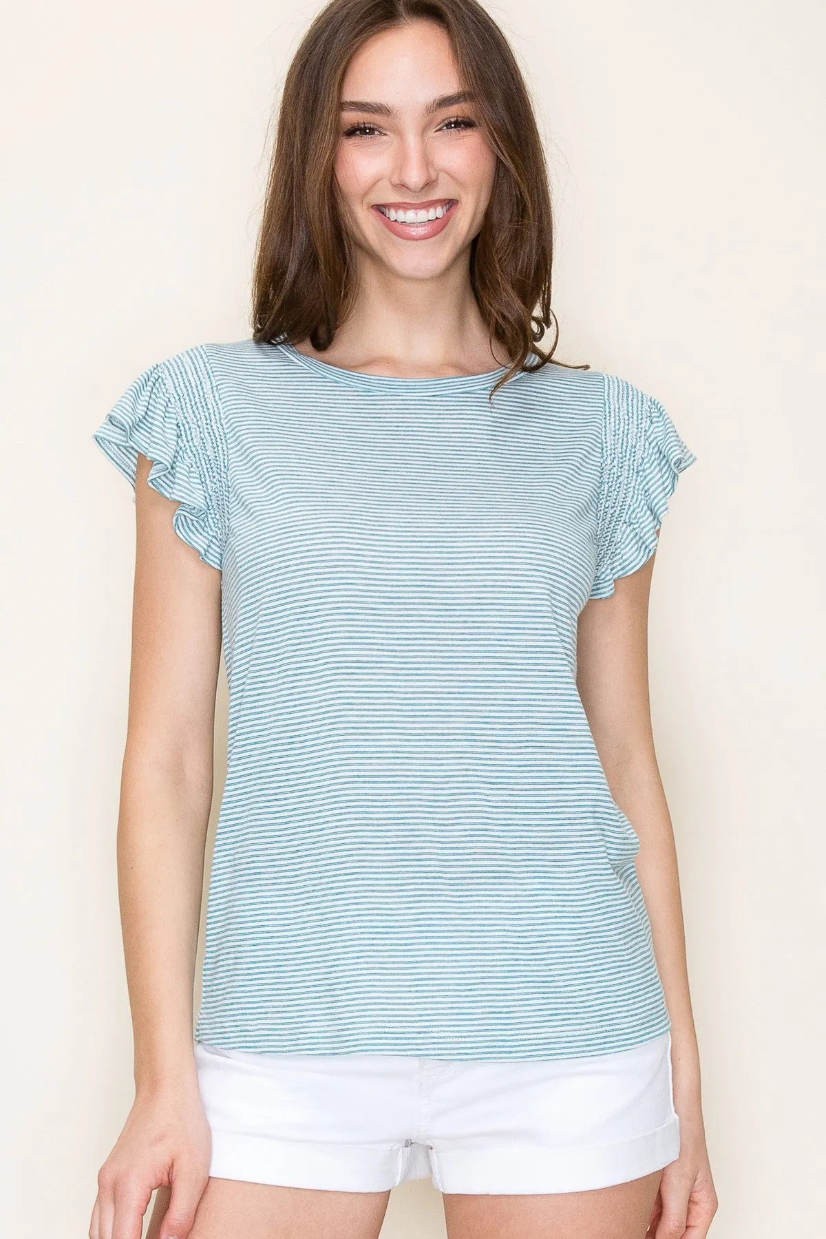 Teal Striped Ruffle Smocked Maternity Top sold by Pinkblush product image thumbnail 5