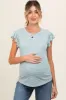 Teal Striped Ruffle Smocked Maternity Top sold by Pinkblush