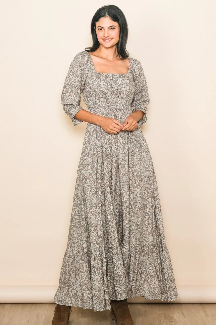 Beige Floral Criss Cross Back Maxi Dress sold by Pinkblush