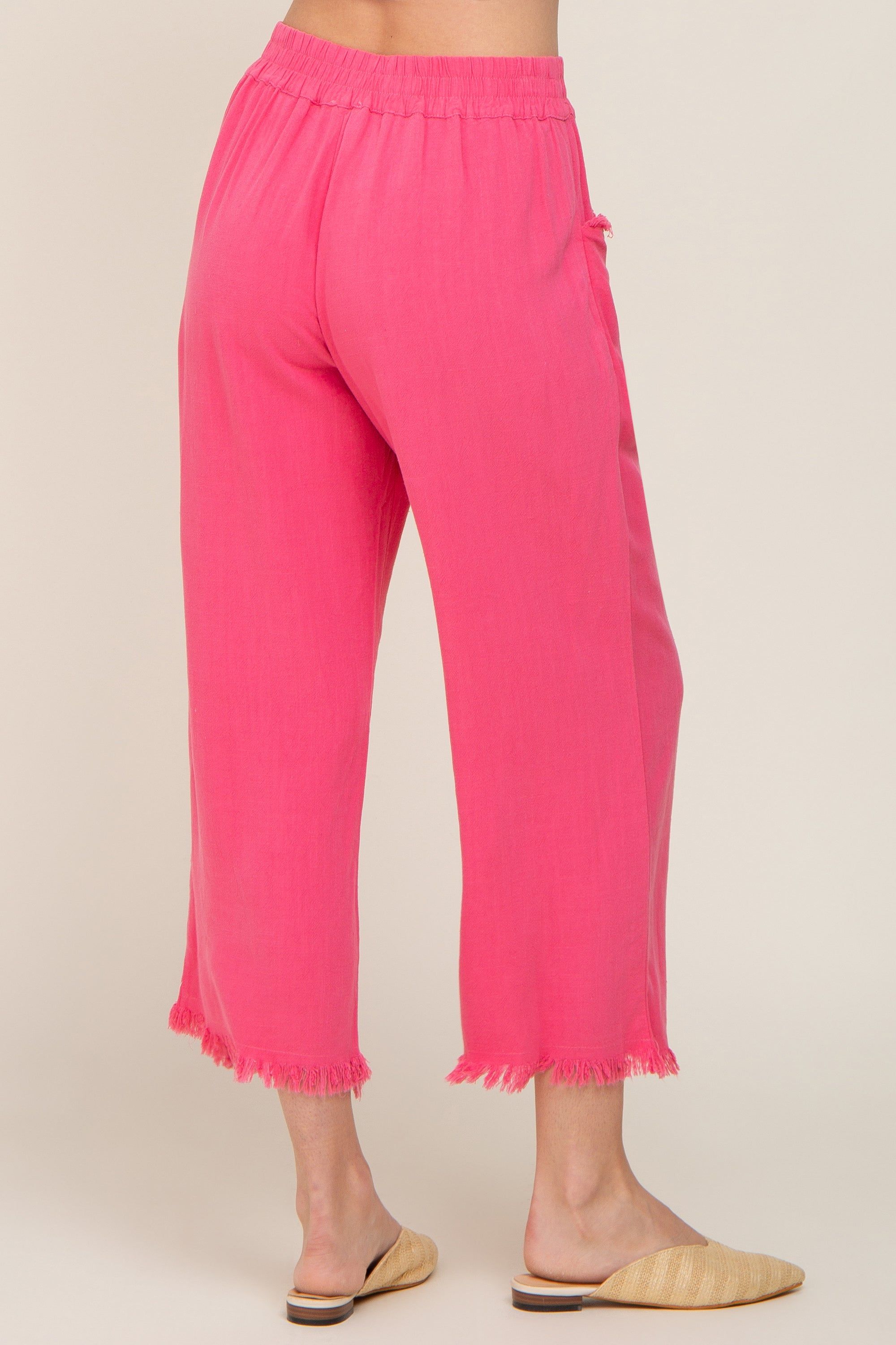 Fuchsia Linen Frayed Hem Crop Pants sold by Pinkblush product image thumbnail 4