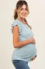 Teal Striped Ruffle Smocked Maternity Top sold by Pinkblush