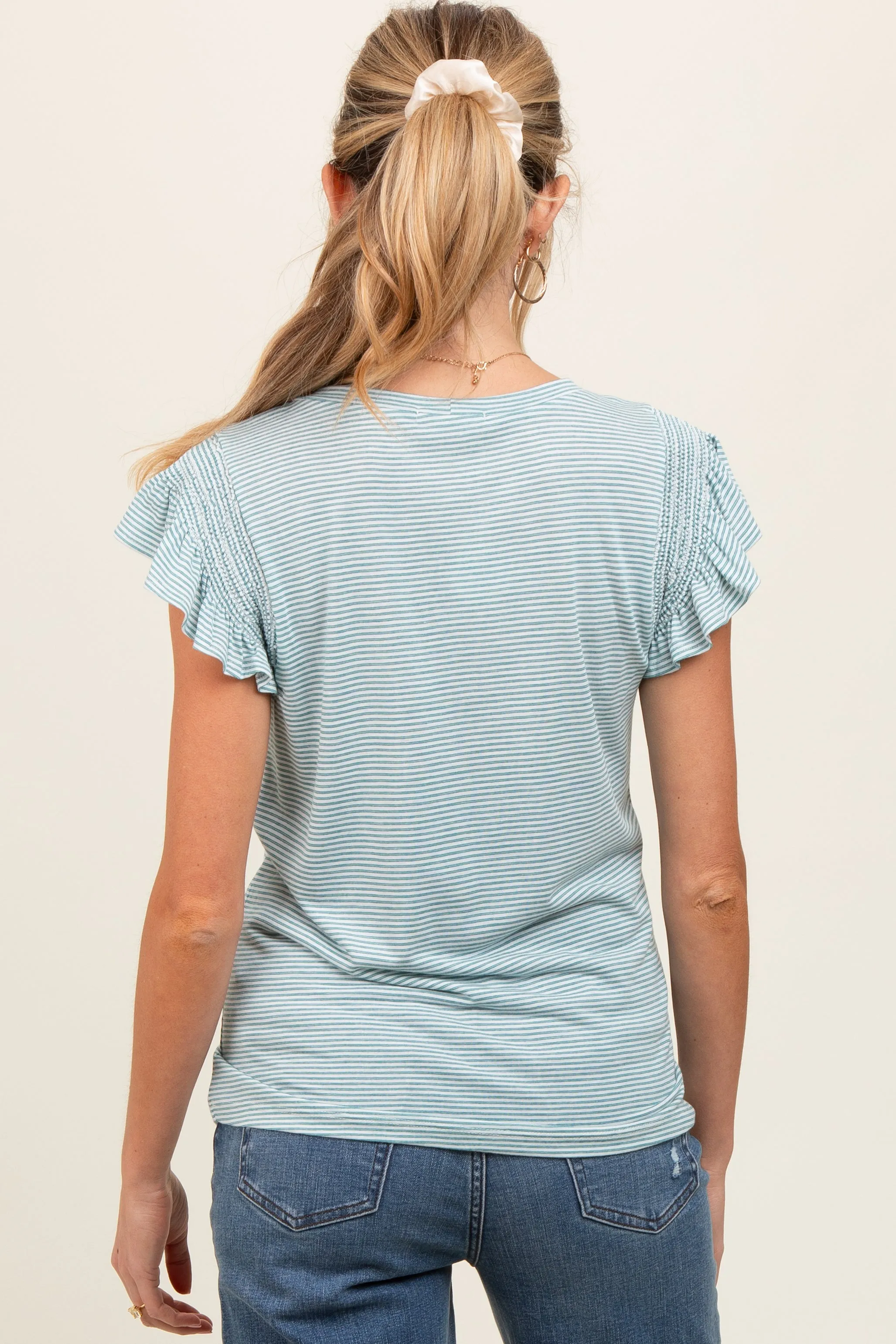 Teal Striped Ruffle Smocked Maternity Top sold by Pinkblush product image thumbnail 4