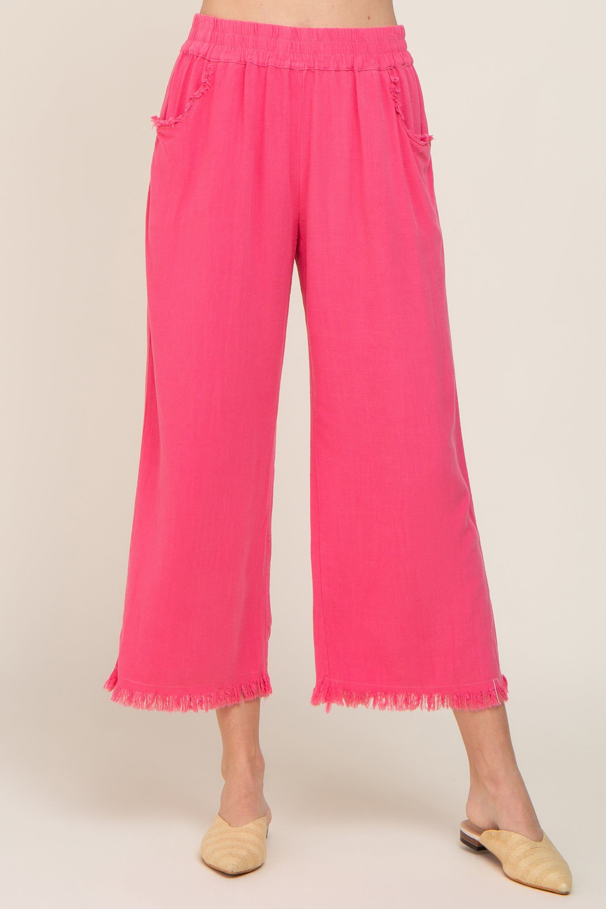 Fuchsia Linen Frayed Hem Crop Pants sold by Pinkblush product image thumbnail 2