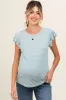 Teal Striped Ruffle Smocked Maternity Top sold by Pinkblush