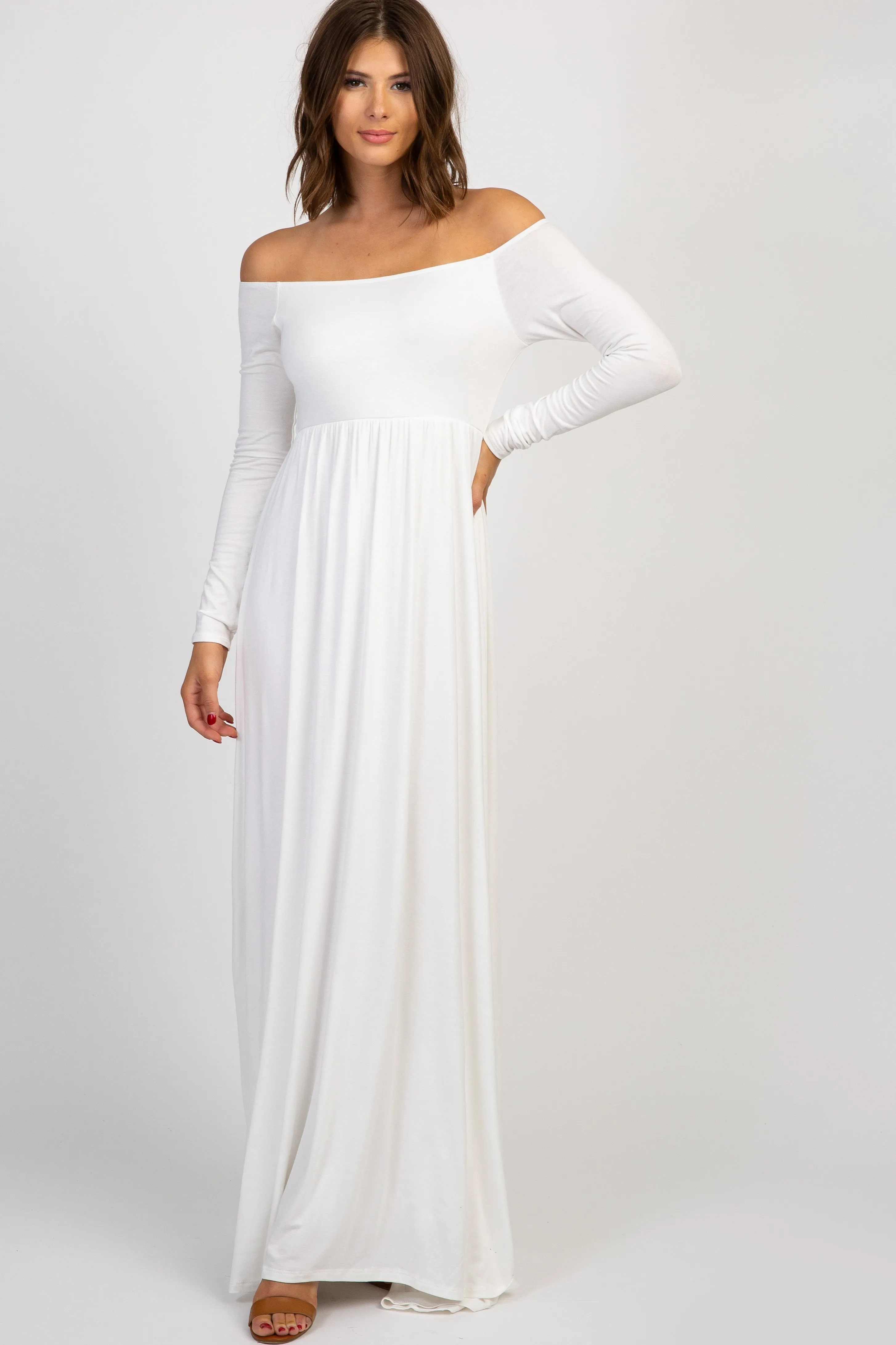 PinkBlush Ivory Solid Off Shoulder Maxi Dress sold by Pinkblush