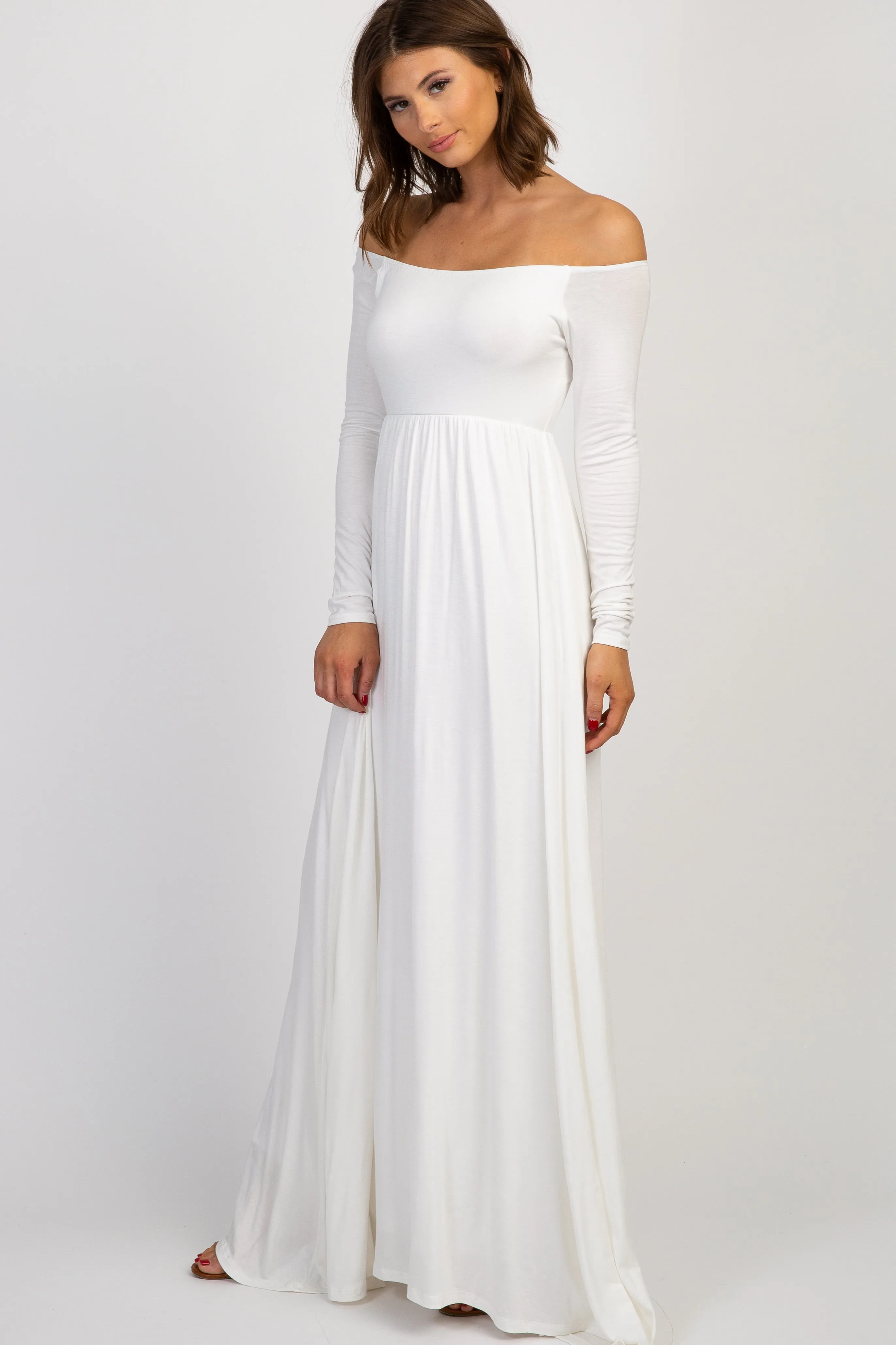 PinkBlush Ivory Solid Off Shoulder Maxi Dress sold by Pinkblush product image thumbnail 2