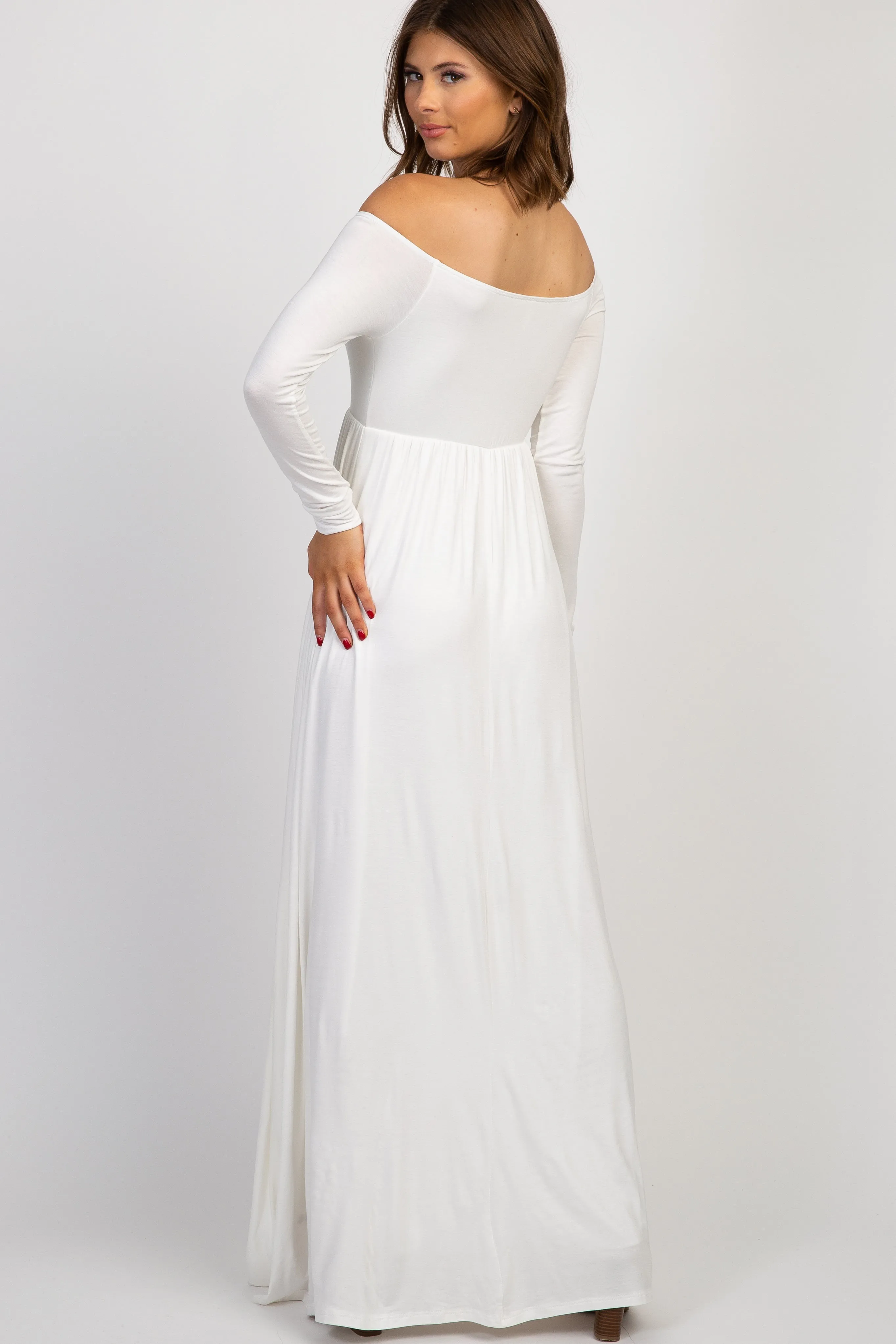 PinkBlush Ivory Solid Off Shoulder Maxi Dress sold by Pinkblush product image thumbnail 3