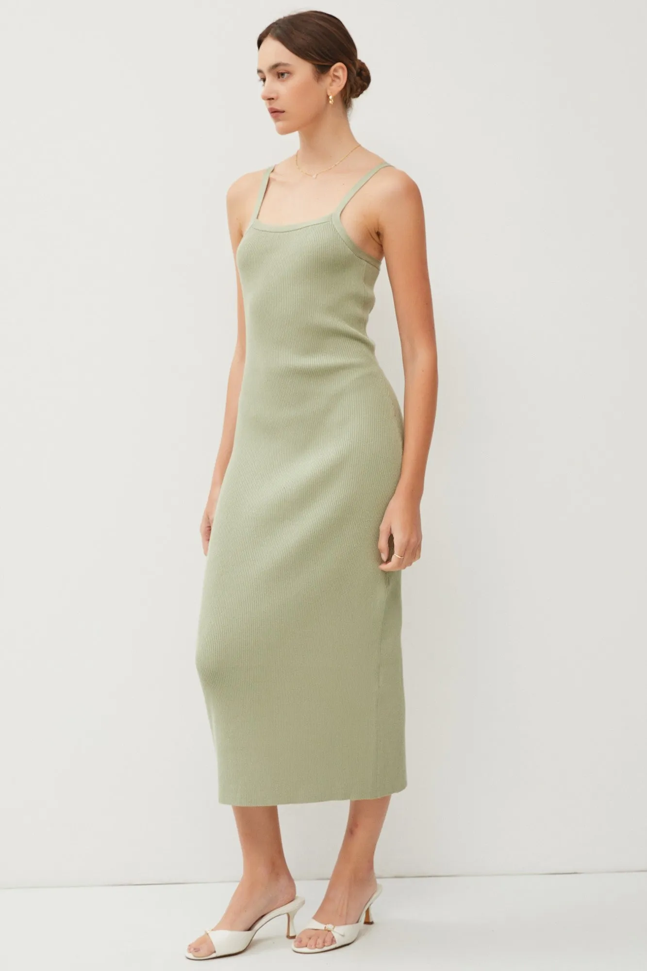 Light Olive Knit Open Tie Back Midi Dress sold by Pinkblush product image thumbnail 2