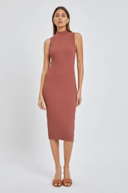 Mauve Ribbed Fitted Mock Neck Dress sold by Pinkblush