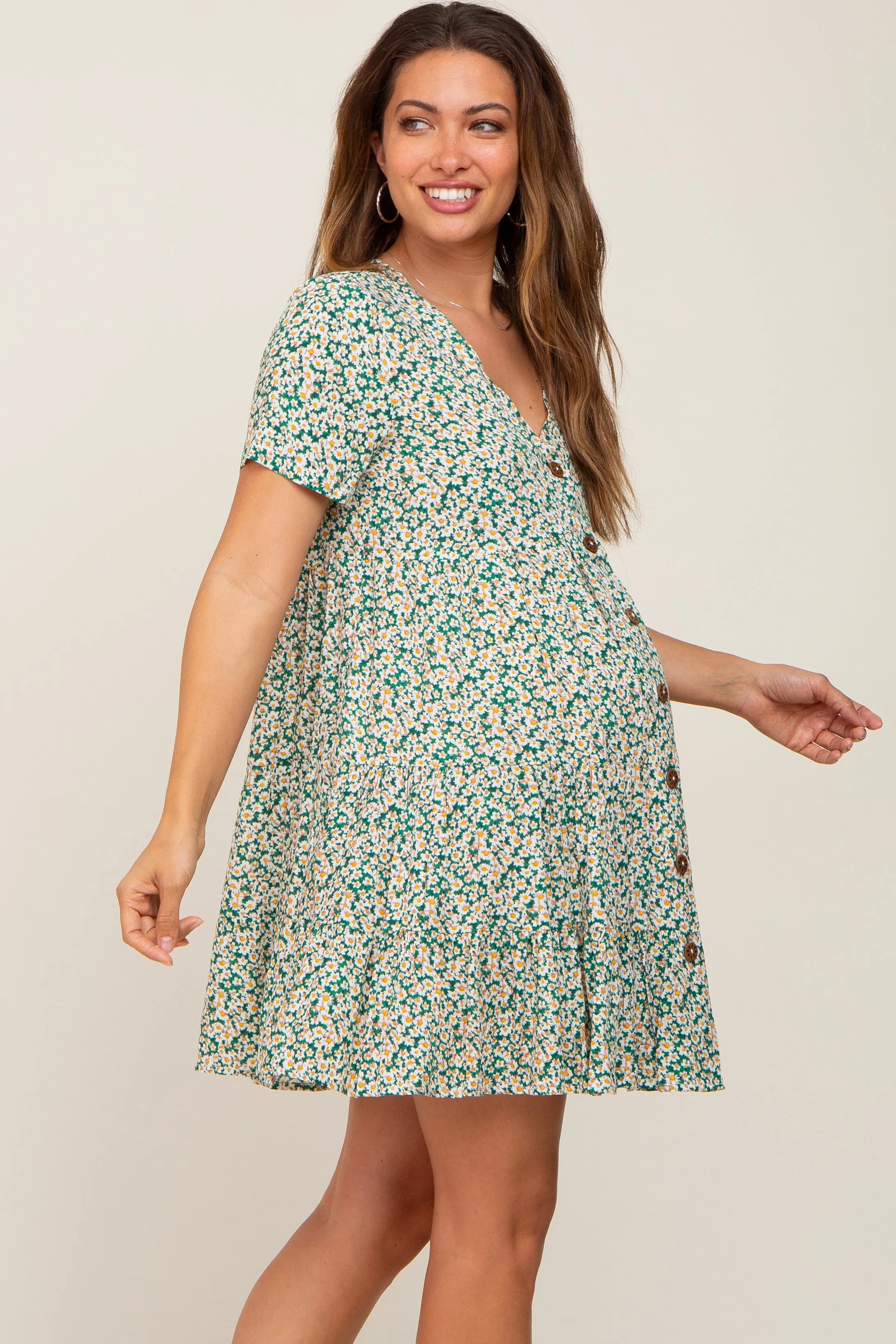 Green Floral Button Down Tiered Maternity Dress sold by Pinkblush product image thumbnail 2